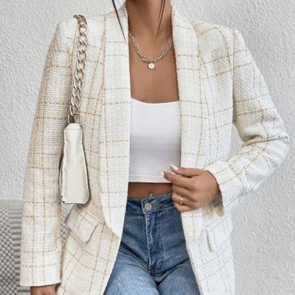Ladies' Solid Color Linen Fake Pocket Design Fashionable Suit Jacket FitiqueFit