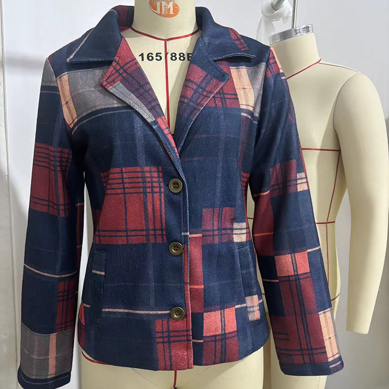 Vintage Stand Collar Blazer with Single-Row Buttons — Tailored Women’s Jacket FitiqueFit