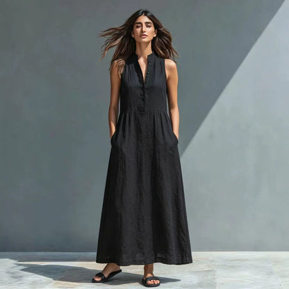 Women's Stand-Collar A-Line Maxi Dress – Resort & Vacation Style FitiqueFit