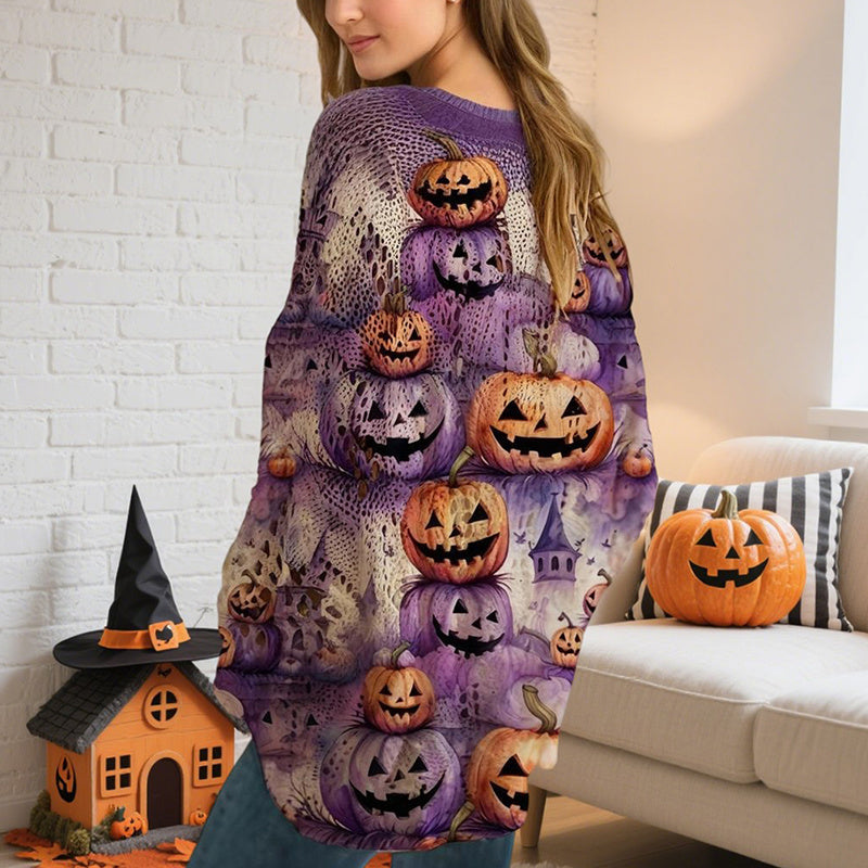 Women’s Hollow Out Batwing Top – Halloween Pumpkin Print Blouse FitiqueFit