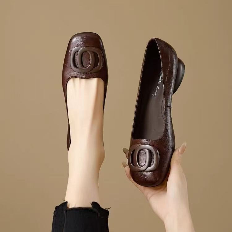 Women's French Vintage Round Toe Slip-On Flats – Low Chunky Heel Mary Jane Style FitiqueFit
