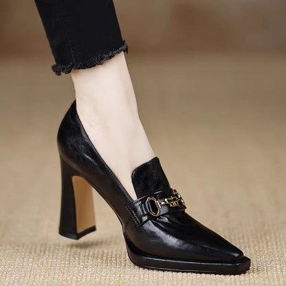 Women's Retro Chunky Heel Pointed Toe Pumps – Slip-On Office Heels FitiqueFit