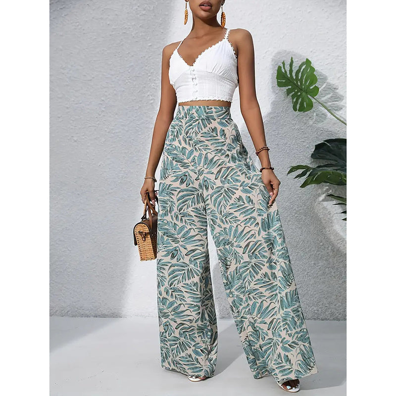 Women’s Printed High‑Waist Wide‑Leg Palazzo Pants FitiqueFit