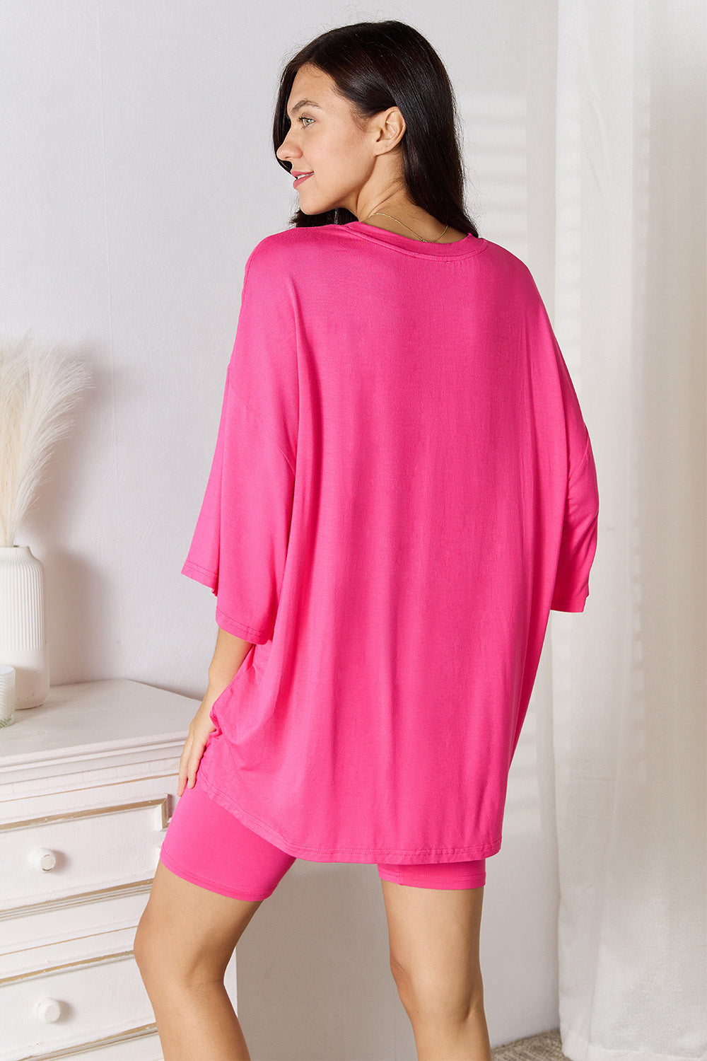 Basic Bae Full Size Soft Rayon Three-Quarter Sleeve Top and Shorts Set New Era Fashion LLc