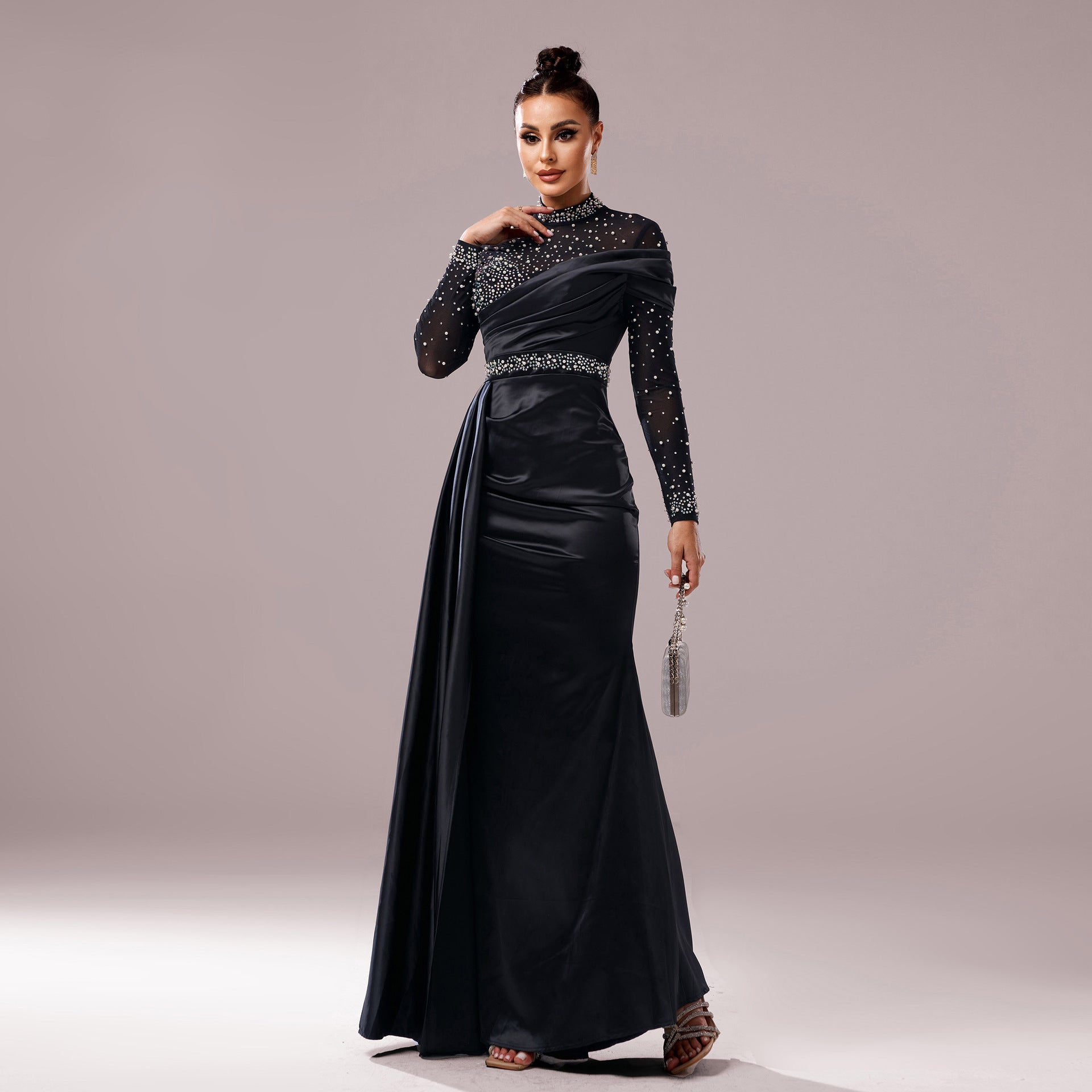 Long Sleeve Slim-fit Sheath Pearl Banquet Fishtail Evening Dress Grayceful LLC