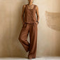 Women's Cotton Linen Sleeveless Tank Top & Pants Two-Piece Set FitiqueFit