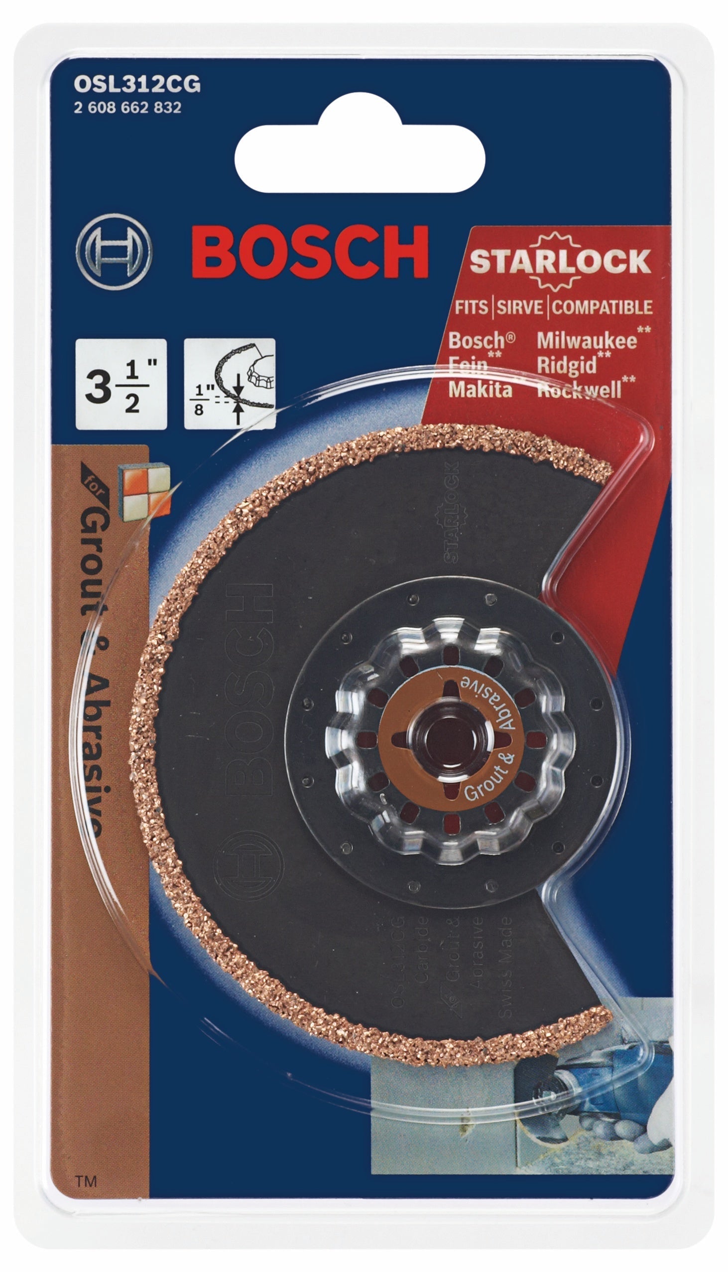 BOSCH OSL312CG 3-1/2 In. x 1/8 In. Starlock® Oscillating Multi Tool kerf Carbide Grit/Grout Grinding Blade VM Hardware