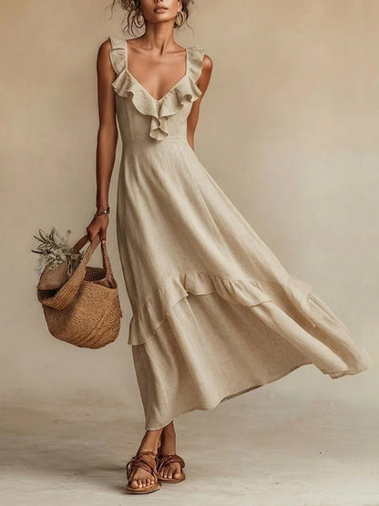 Sleeveless Ruffle Detail High-Waist Maxi Dress – 7 Colors, S–3XL FitiqueFit