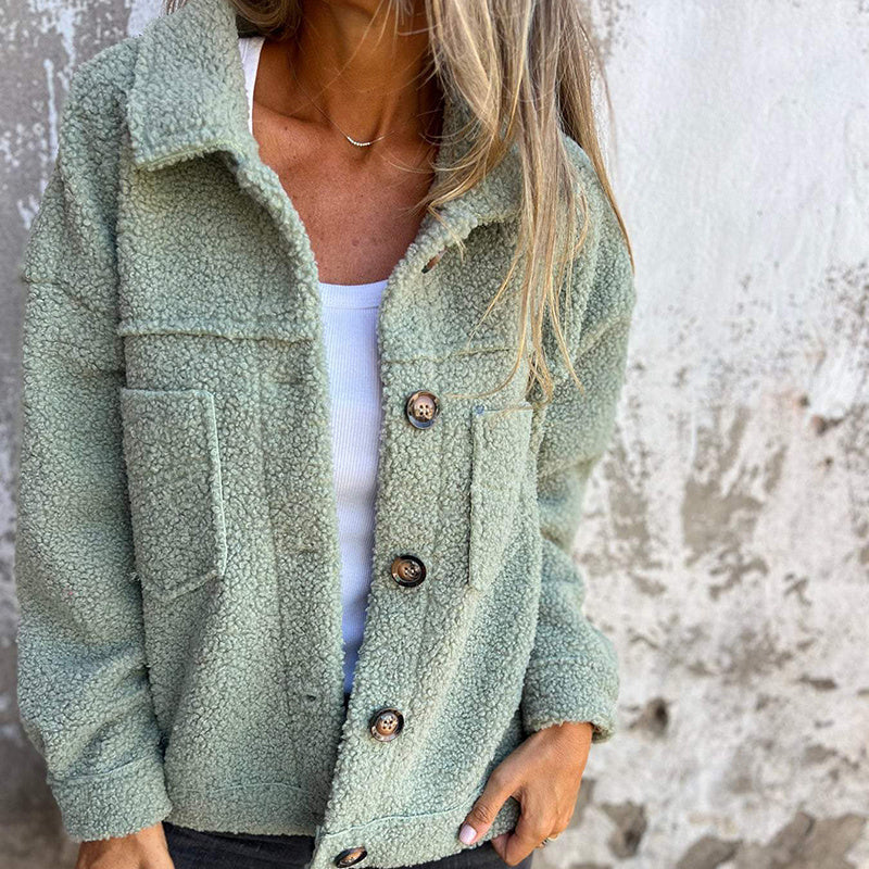 Plus Size Women’s Solid Color Sherpa Jacket FitiqueFit