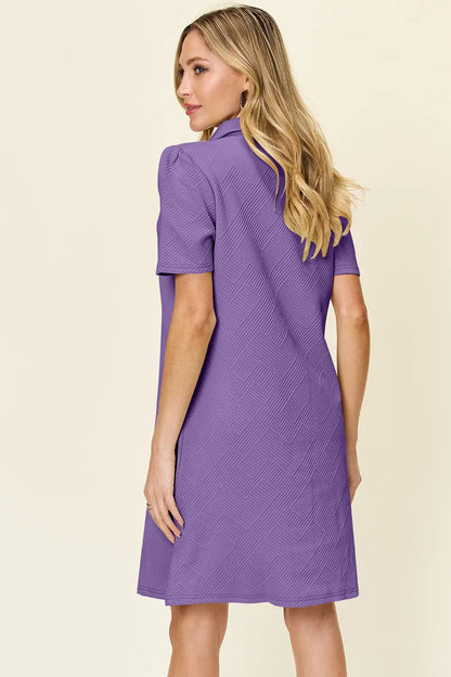 Double Take Full Size Texture Collared Neck Short Sleeve Dress West2East Surf