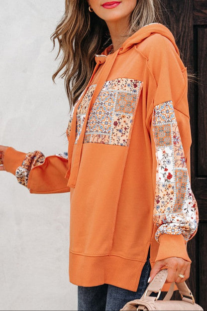 Floral Patchwork Drawstring Hoodie Shop Style & More | Fresh Looks, Everyday Deals & Free Shipping