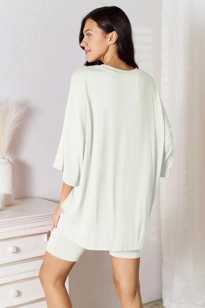 Basic Bae Full Size Soft Rayon Three-Quarter Sleeve Top and Shorts Set New Era Fashion LLc