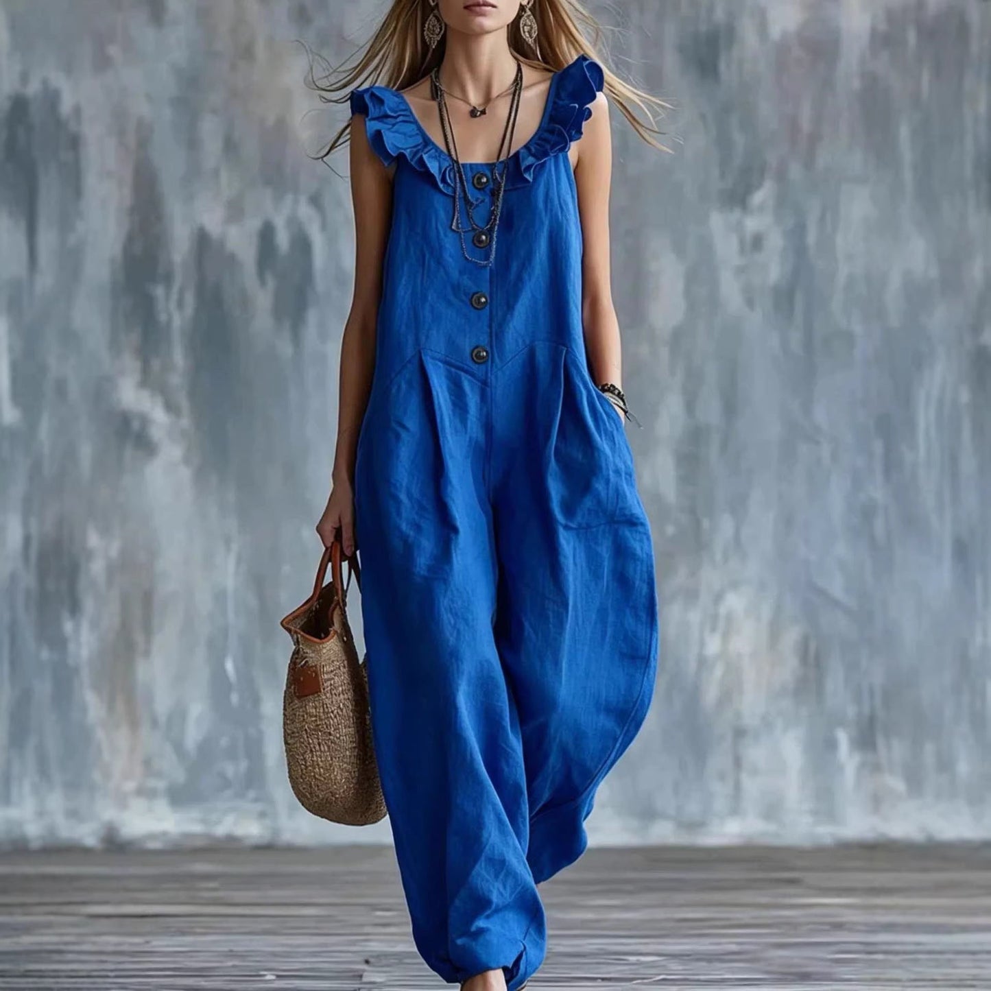 Women's Sleeveless Button-Down Tank Jumpsuit FitiqueFit