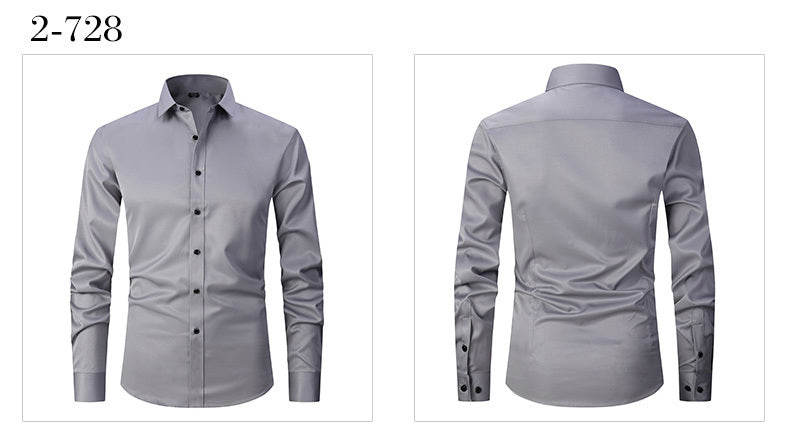 Men'S Stretch Slim-Fit Formal Shirt Without Pockets, Light Business Turn- Collar Long-Sleeved Shirt, Men'S Business Shirt, Wrinkle-Resistant And Durable Solid Color Formal Long-Sleeved Shirt with Buttons And Pockets, Suitable NovaCart