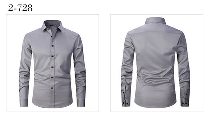 Men'S Stretch Slim-Fit Formal Shirt Without Pockets, Light Business Turn- Collar Long-Sleeved Shirt, Men'S Business Shirt, Wrinkle-Resistant And Durable Solid Color Formal Long-Sleeved Shirt with Buttons And Pockets, Suitable NovaCart