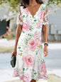 Women's Floral Lace Flounce Neckline High-Waist A-Line Midi Dress FitiqueFit