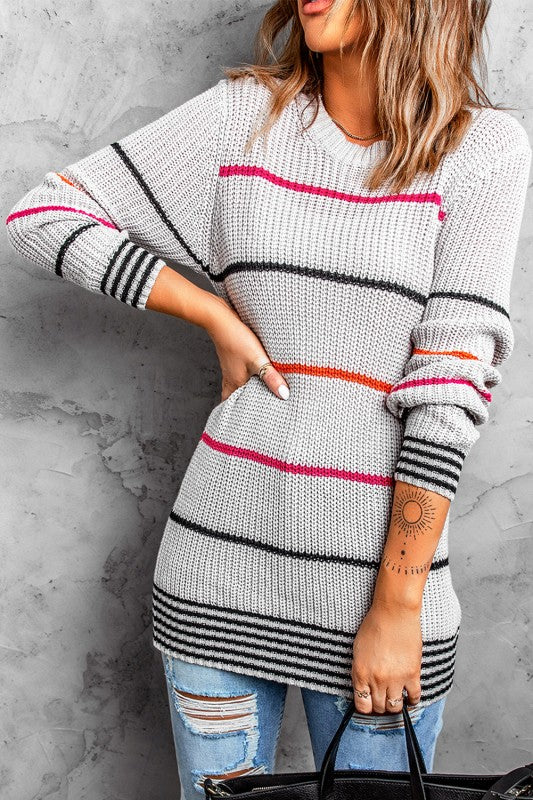 Gray Ribbed Knit Striped Sweater Shop Style & More | Fresh Looks, Everyday Deals & Free Shipping