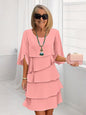 Patchwork Cake Midi Dress – Round Neck Short Sleeve Tiered Skirt FitiqueFit