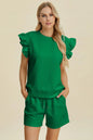 Double Take Full Size Texture Round Neck Ruffle Sleeve Top and Shorts Set West2East Surf