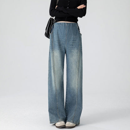 Retro Loose Straight-Leg High-Waist Floor-Length Wide-Leg Maternity Jeans FitiqueFit