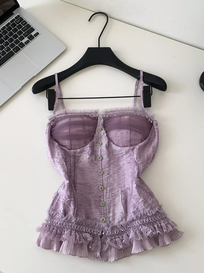 Lace Trimmed Ruffled Hem Tank New Era Fashion LLc