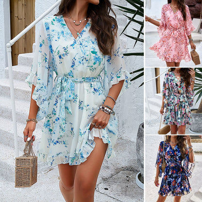 Floral Print Short Sleeves Dress FitiqueFit