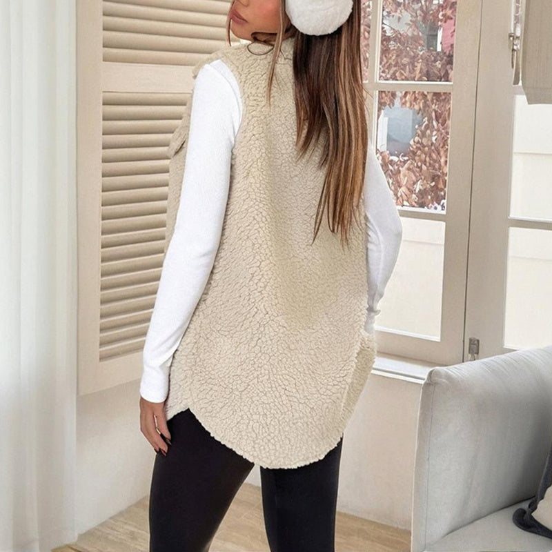 Wool-Like Sleeveless Vest with Lapel FitiqueFit