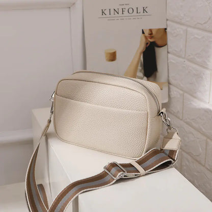 Solid Color Women's Messenger Bag with Wide Strap