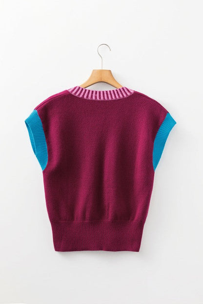 Colorblock V-Neck Cuffed Short Sleeve Sweater Shop Style & More | Fresh Looks, Everyday Deals & Free Shipping