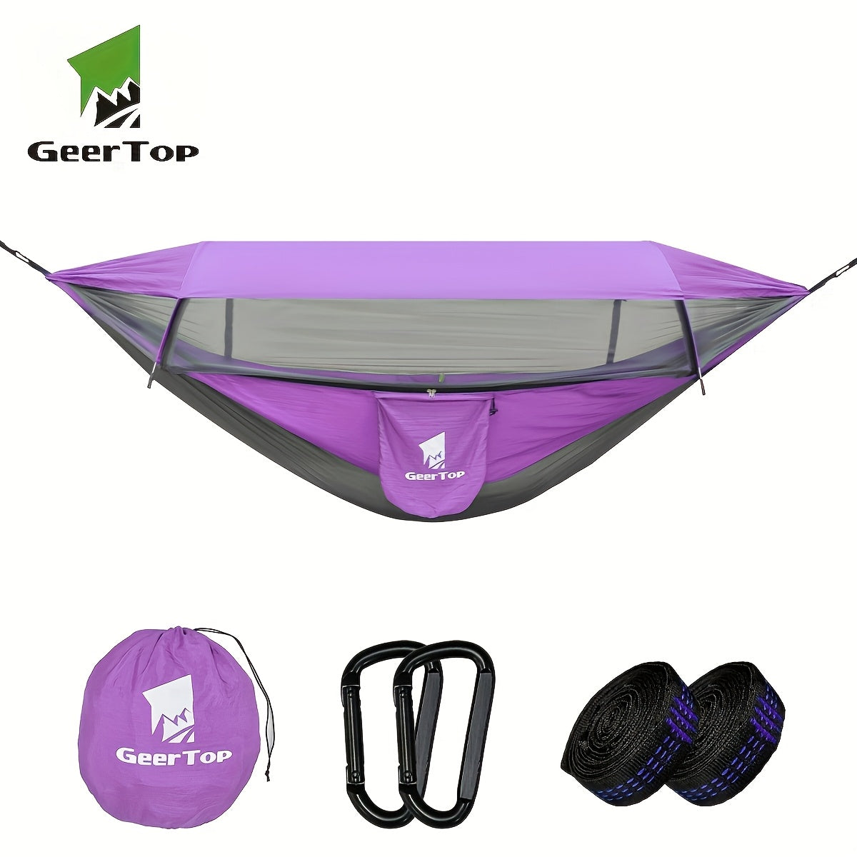 [3-in-1 Hammock] GEERTOP 3-in-1 Outdoor Hammock | Double Sleep Rest Camping Hammock with Mosquito Net Sun Shelter for Backpacking Travel Garden Park NovaCart