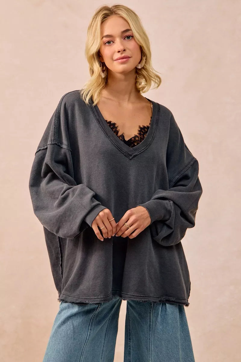 BiBi Mineral Washed French Terry Oversized Sweatshirt FitiqueFit