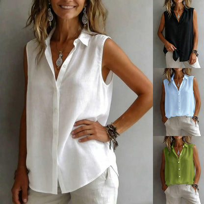 Women's Solid Color Lapel Sleeveless Top FitiqueFit