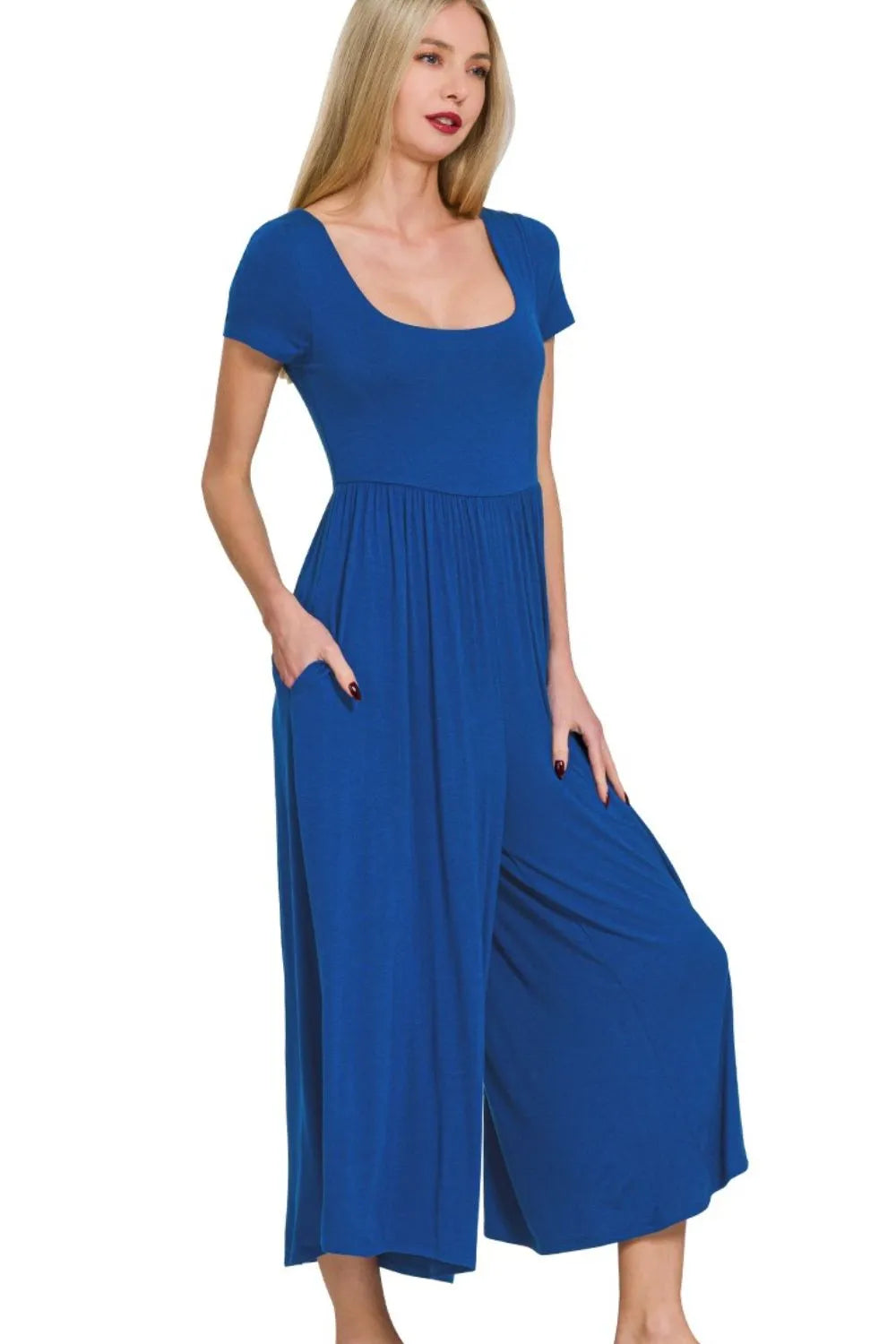 Zenana Double Layered Short Sleeve Jumpsuits West2East Surf