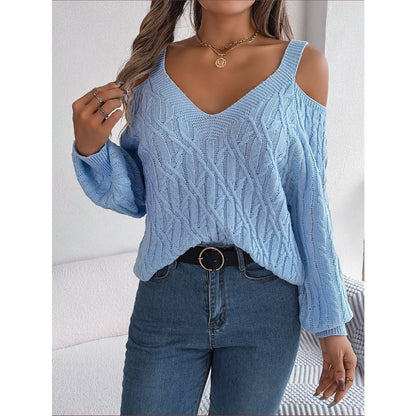 Fried-Dough Twist Off-Shoulder Lantern Sleeve Sweater FitiqueFit