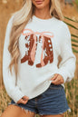Western Bow Boots Embroidered Drop Shoulder Sweate Shop Style & More | Fresh Looks, Everyday Deals & Free Shipping