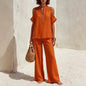 Women's Off-Shoulder Short-Sleeve Linen Blend Pantsuit Set FitiqueFit