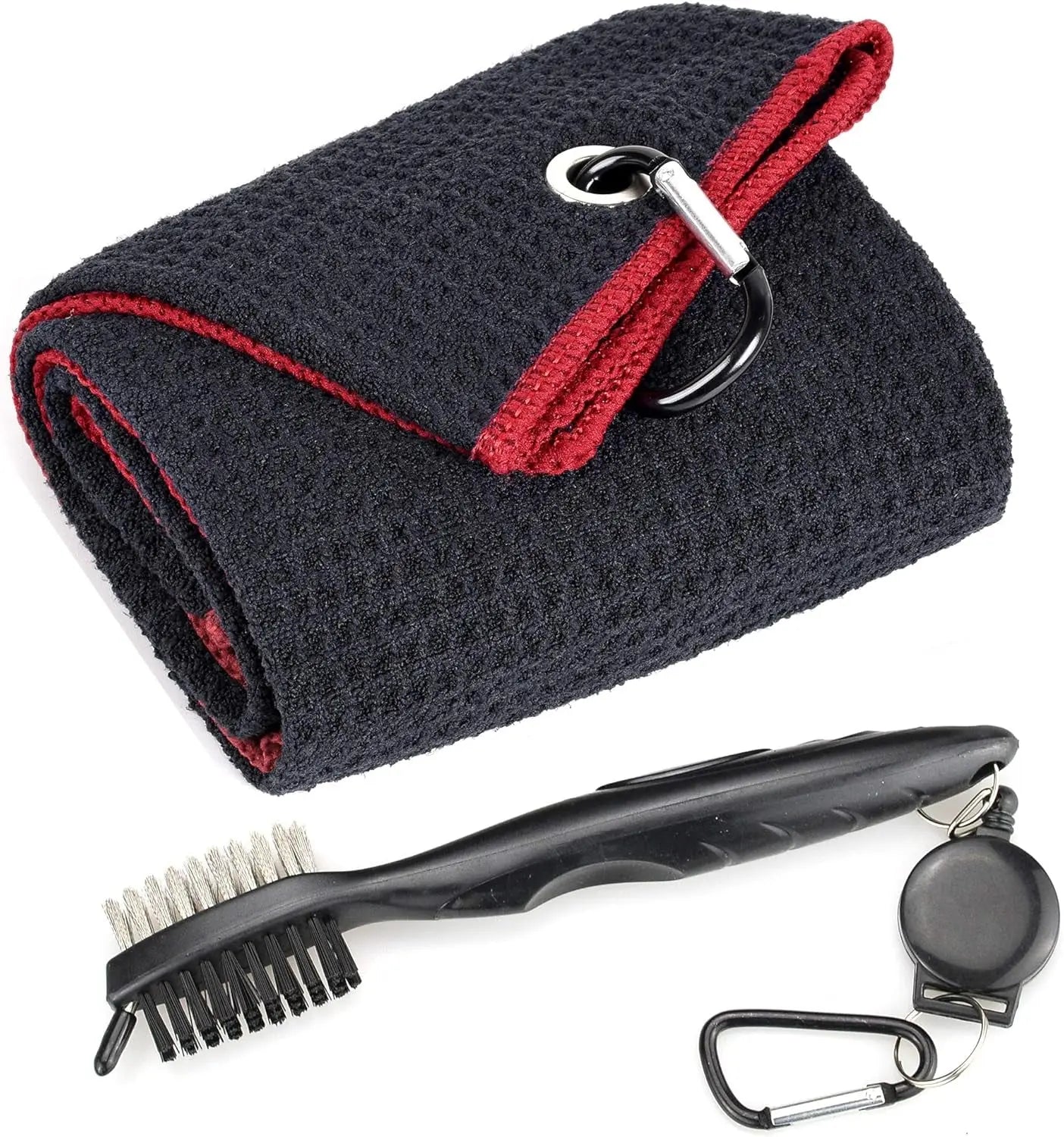 Golf Towels - Microfiber Waffle Pattern Tri-Fold, Brush Tool Kit with Club Groove Cleaner with Retractable Cord and Clip, for Men Women, Golf Gift