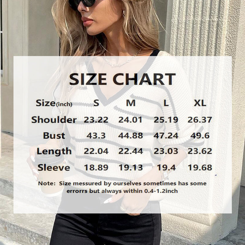 Women’s Striped V-Neck Sweater with Back Bow FitiqueFit
