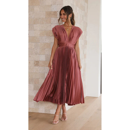 Elegant Pleated Casual Loose Zip Sleeveless Dress Grayceful LLC
