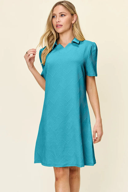 Double Take Full Size Texture Collared Neck Short Sleeve Dress West2East Surf