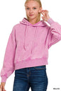 Zenana Acid Wash Fleece Drawstring Cropped Hoodie West2East Surf