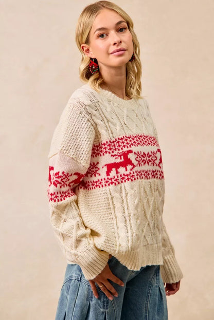 BiBi Christmas Theme Patterned Cable Knit Sweater FitiqueFit