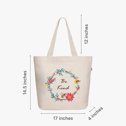 Ecoright Large Be Kind Canvas Tote Bag - Stylish Zipper Tote for Women Perfect for Yoga, Work, and Beach Outings
