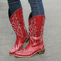 Mid Calf Women's V-cut Embroidery Western Cowgirl Boots