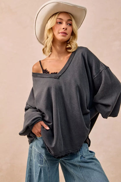 BiBi Mineral Washed French Terry Oversized Sweatshirt FitiqueFit