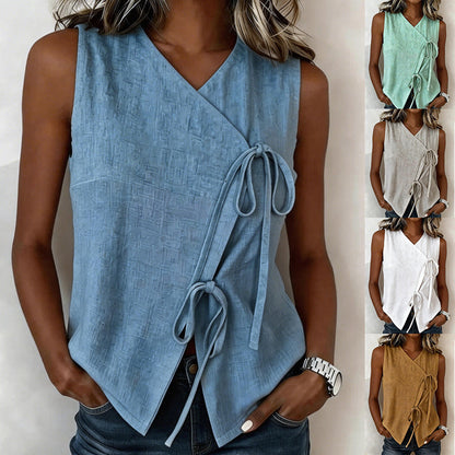 Bow-Tied V-Neck Sleeveless Tank Top – 5 Colors, S–XXL FitiqueFit