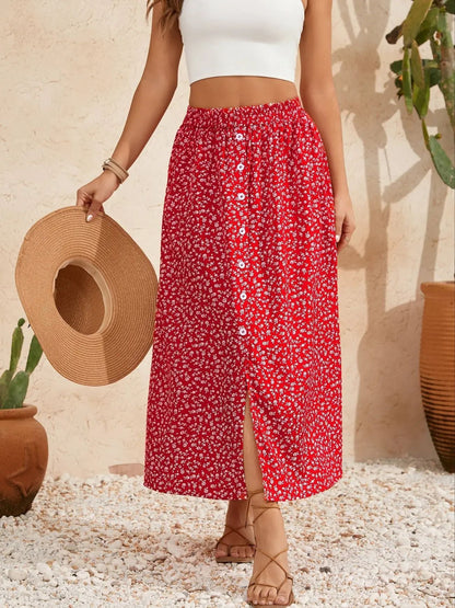 European And American Printed Breasted Self-tie Summer Pastoral A- Line Skirt Advanced Skirt Grayceful LLC