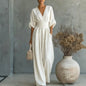 Women's V-Neck Wide-Leg Jumpsuit – High Waist Pleated Elegant 11 Colors S–5XL FitiqueFit