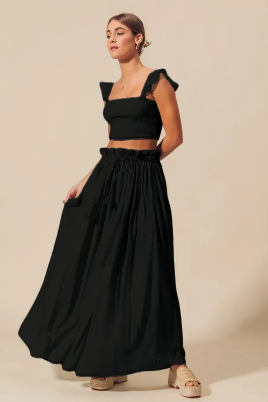 SO ME Smocked Top and Flowy Maxi Skirt Set West2East Surf
