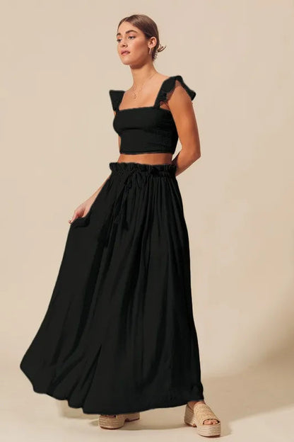 SO ME Smocked Top and Flowy Maxi Skirt Set West2East Surf